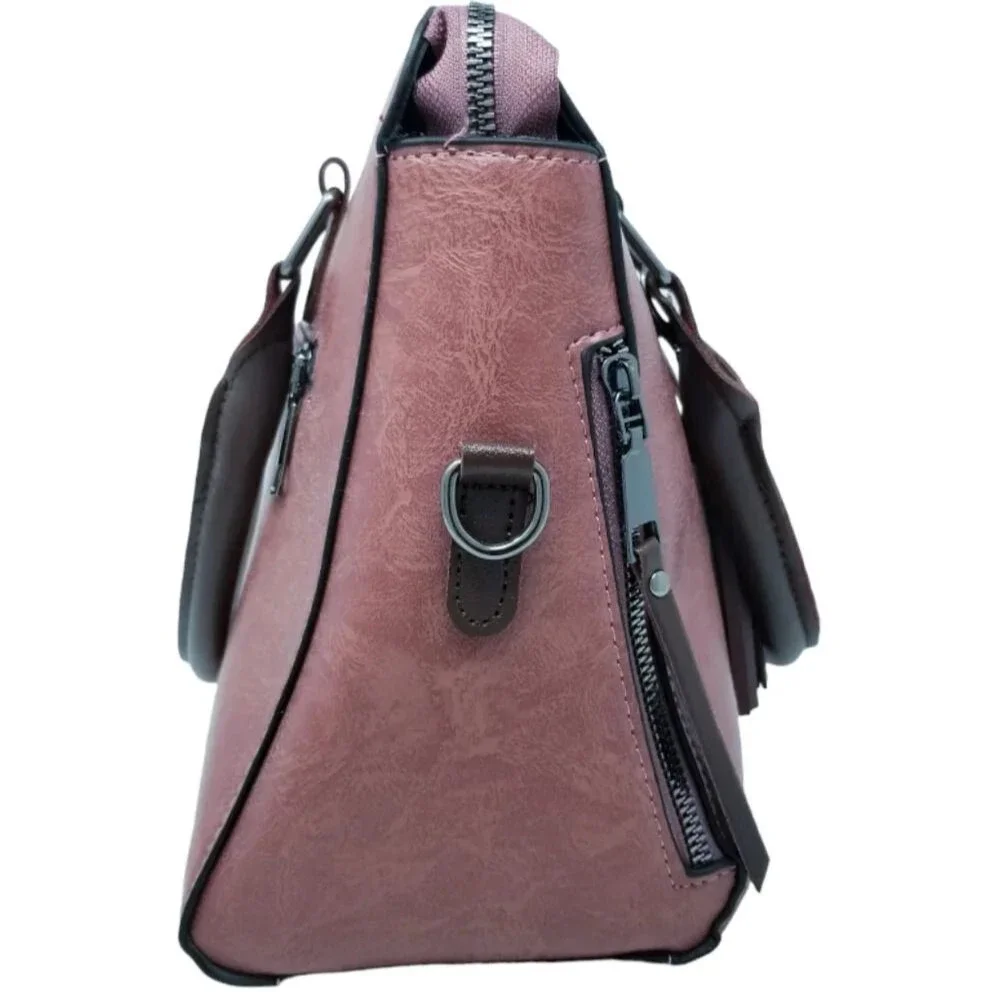Dark Rose Double Strap Hand bag with Top Handle Scard